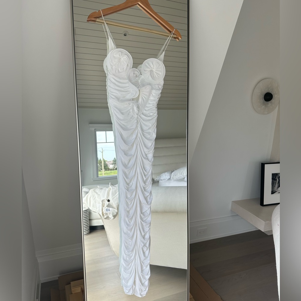Magda Butrym White Ruched Midi Dress FR38
